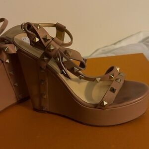 Valentino Garavani Studded Brown Wedges